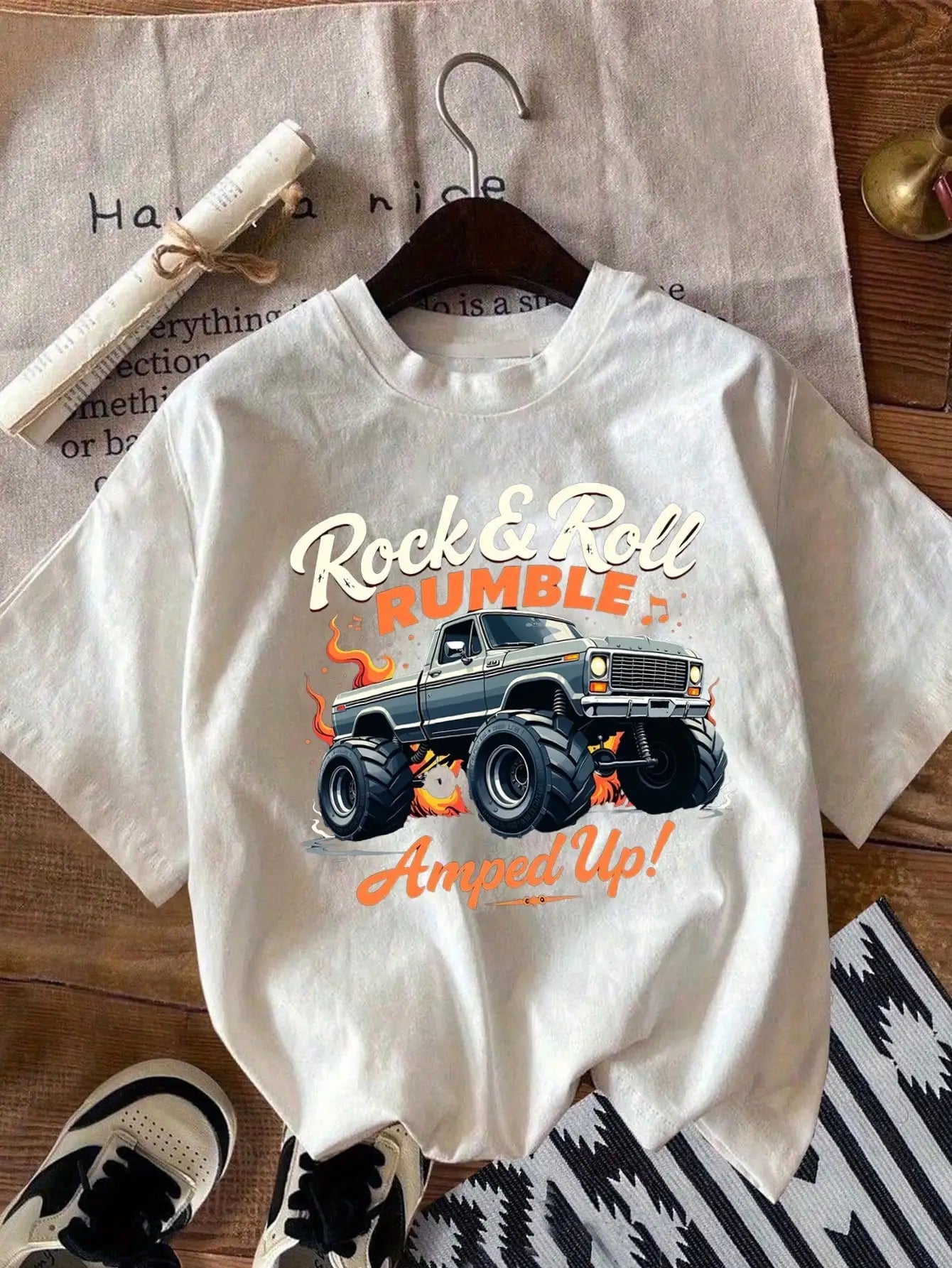 Boys Rock & Roll Rumble Cotton Graphic Tee With Vintage Car Print