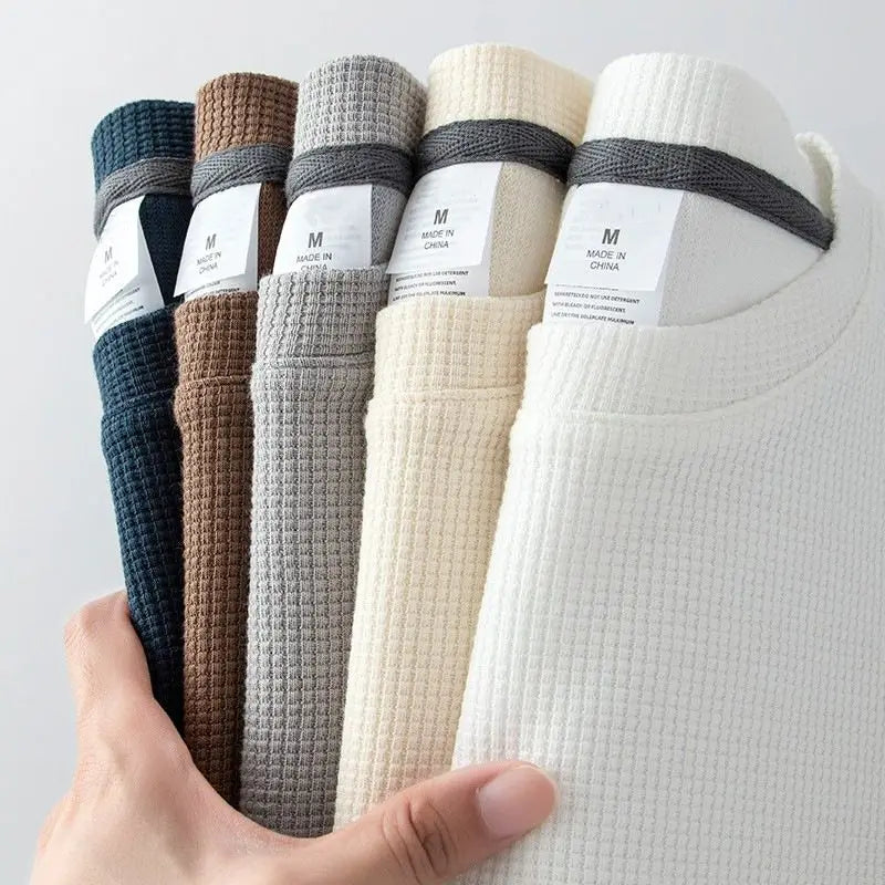 Waffle Short Sleeved Round Neck  Loose Casual T-shirt