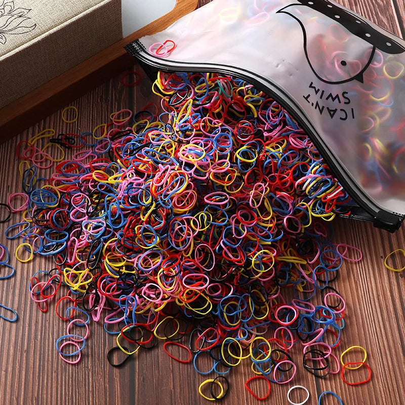 1000/2000pcs Colorful Disposable Rubber Elastic Hair Band Ties