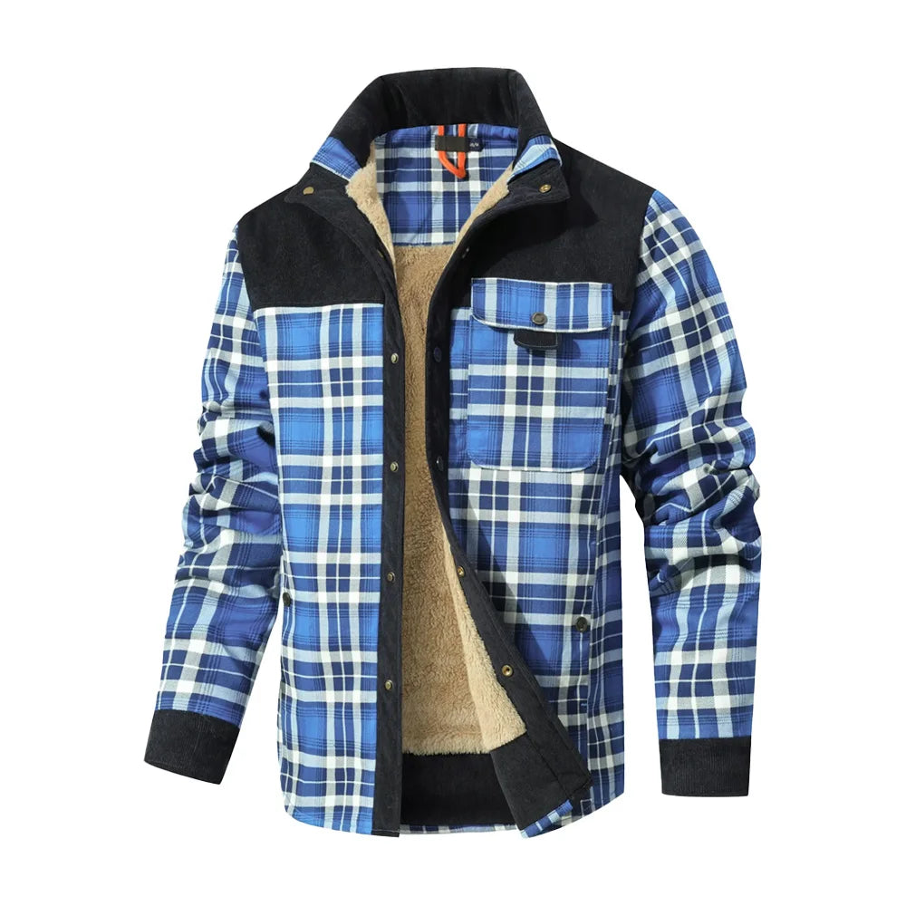Men's Winter Windproof Warm Casual Bomber Coat Plaid Sherpa Lined Flannel Outdoor Classic Jacket