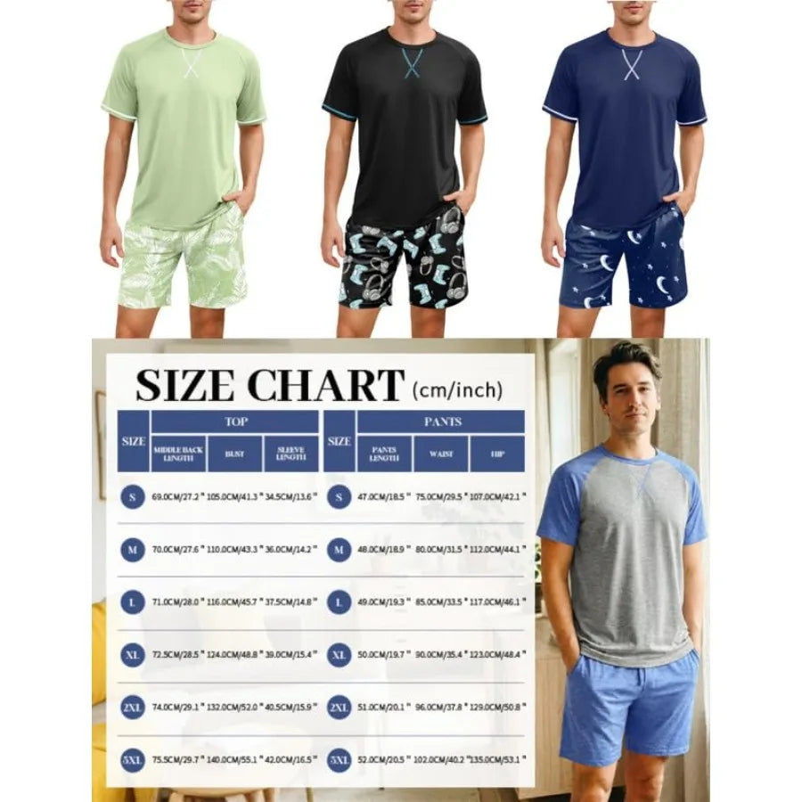 Men's Cotton Short Sleeve, Lightweight 2 Pieces Loungewear with Pockets