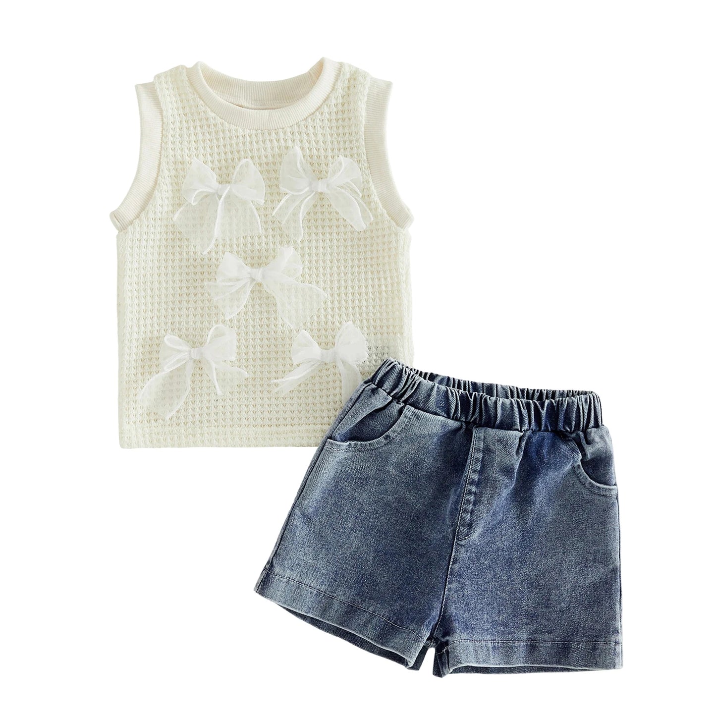 Girls Floral Print Ruffle Sleeve Tunic Top and Stretchy Denim Shorts