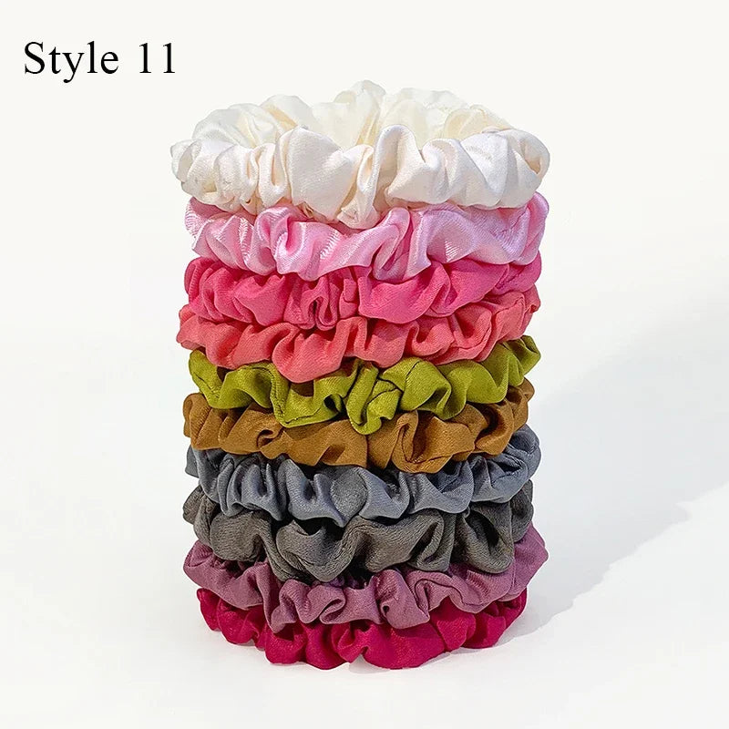 10pcs Colorful  Hair Bands Satin Silk Scrunchies