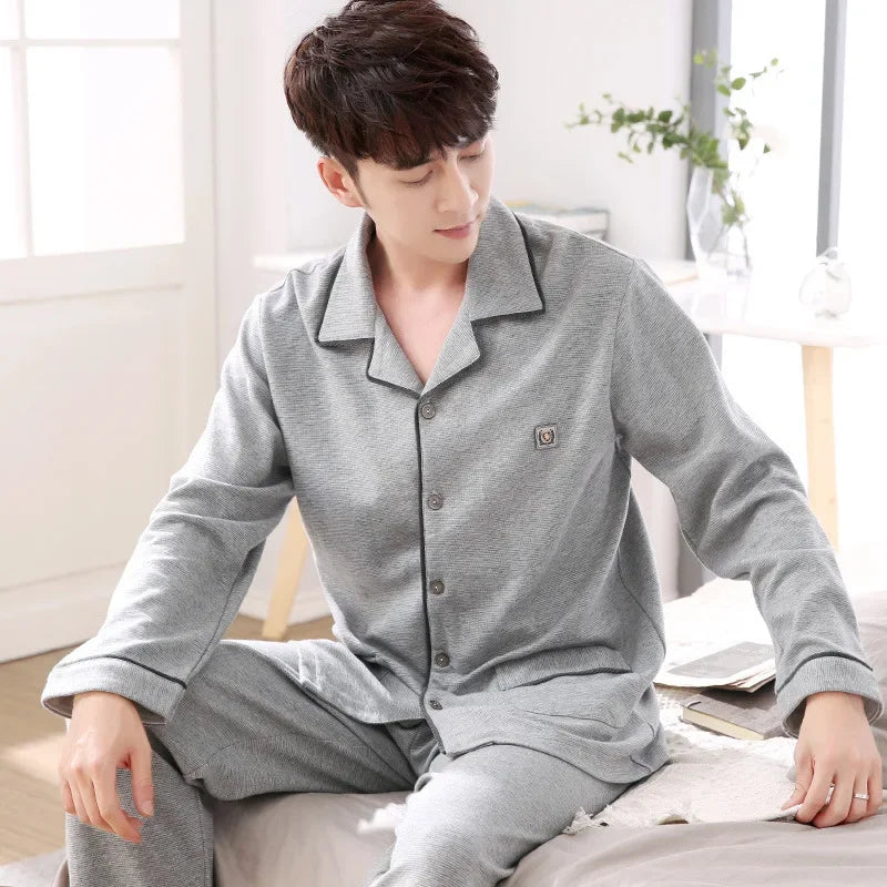 Men's Spring and Fall Winter 100% Cotton Long-Sleeved Leisure Loungewear