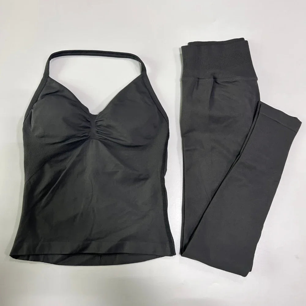 Seamless Gym Set Women Tank Tops High Waist Scrunch Yoga Leggings